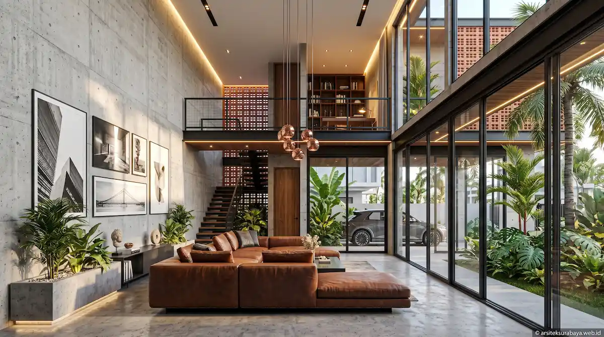 Interior Rumah Tropis Industrial Modern Surabaya