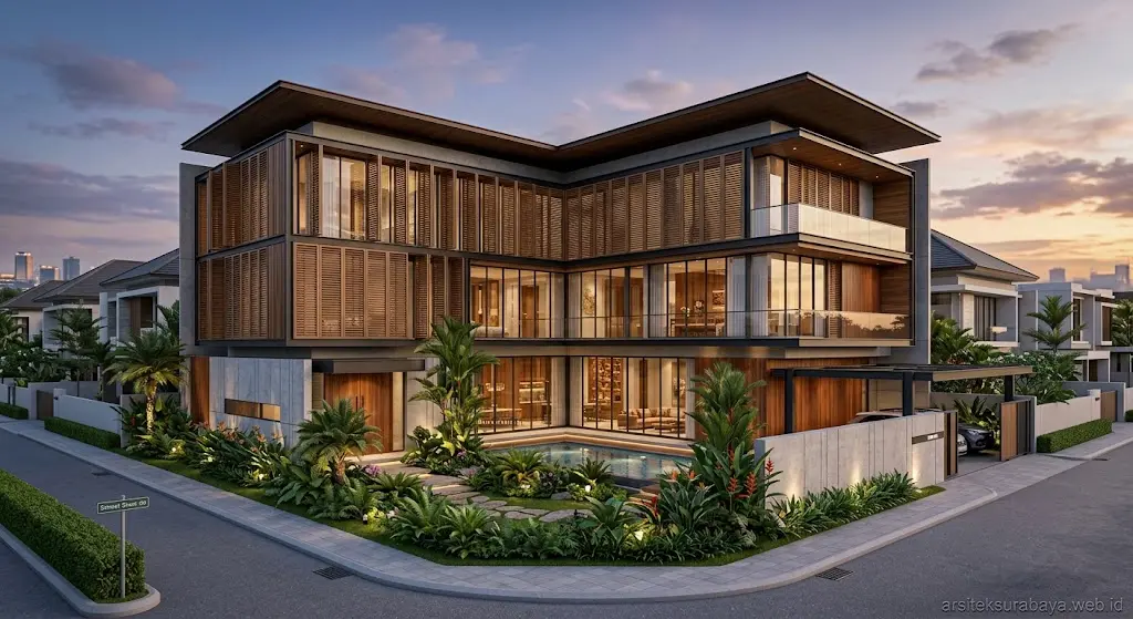 Jasa Arsitek Desain Rumah Tropis Hook Dua Muka Surabaya