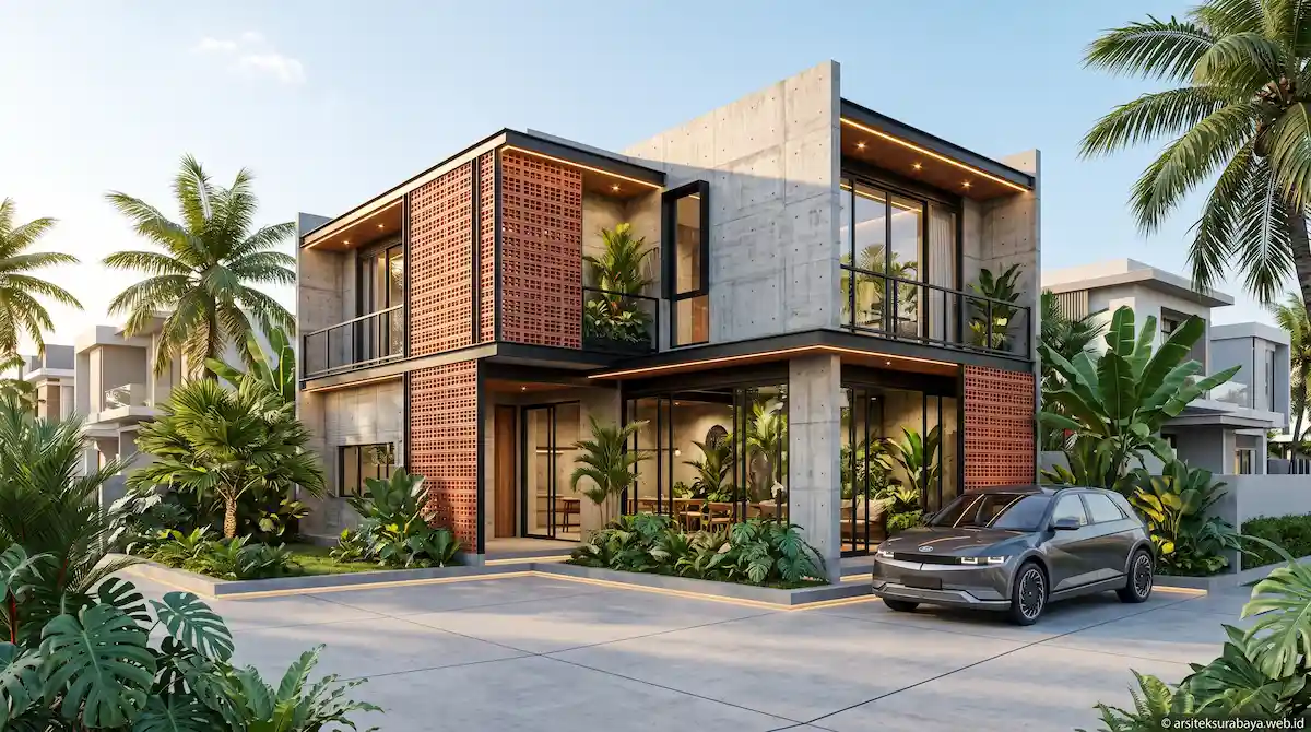 Jasa Arsitek Desain Rumah Tropis Industrial Modern Surabaya