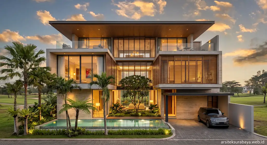 Jasa Arsitek Desain Rumah Tropis Kontemporer Pakuwon Indah Surabaya