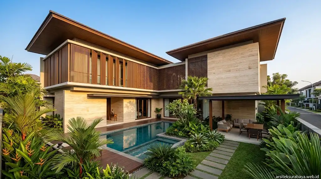 Jasa Arsitek Desain Rumah Tropis Modern Graha Famili Surabaya